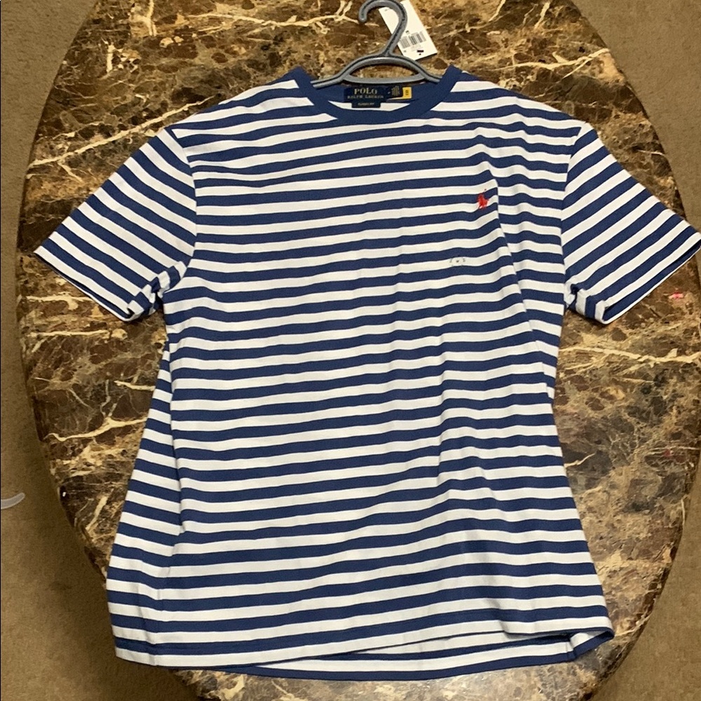 Polo by Ralph Lauren Blue and White Striped Short Sleeve Tee